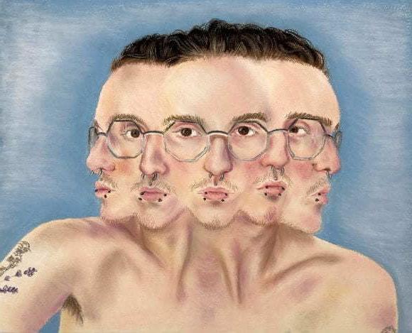 Pastel drawing of multiple faces